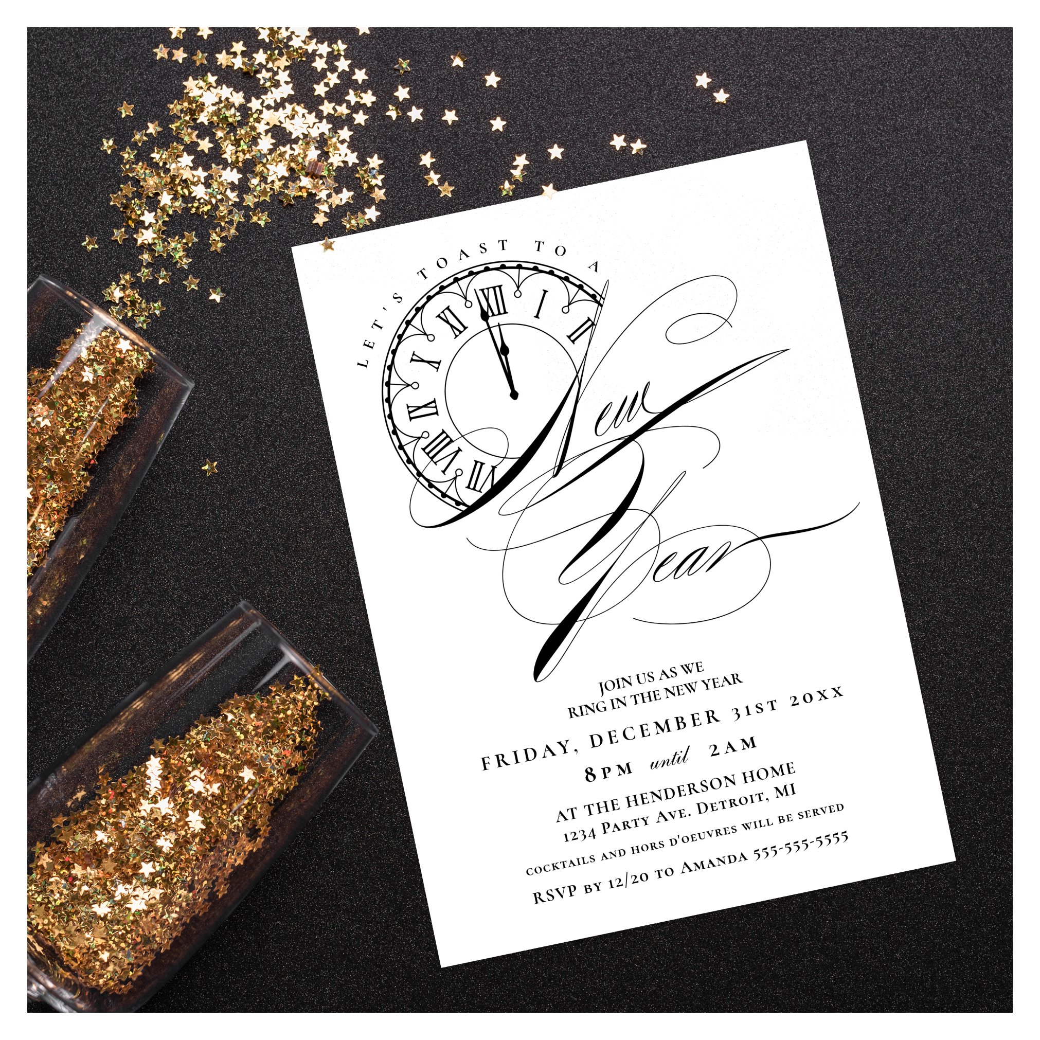 Elegant and Modern New Year's Eve Party Invitation