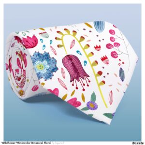 Wildflower Watercolor Botanical Floral Neck Tie