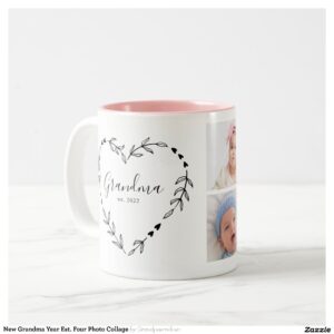 New Grandma Year Est. Four Photo Collage Two-Tone Coffee Mug