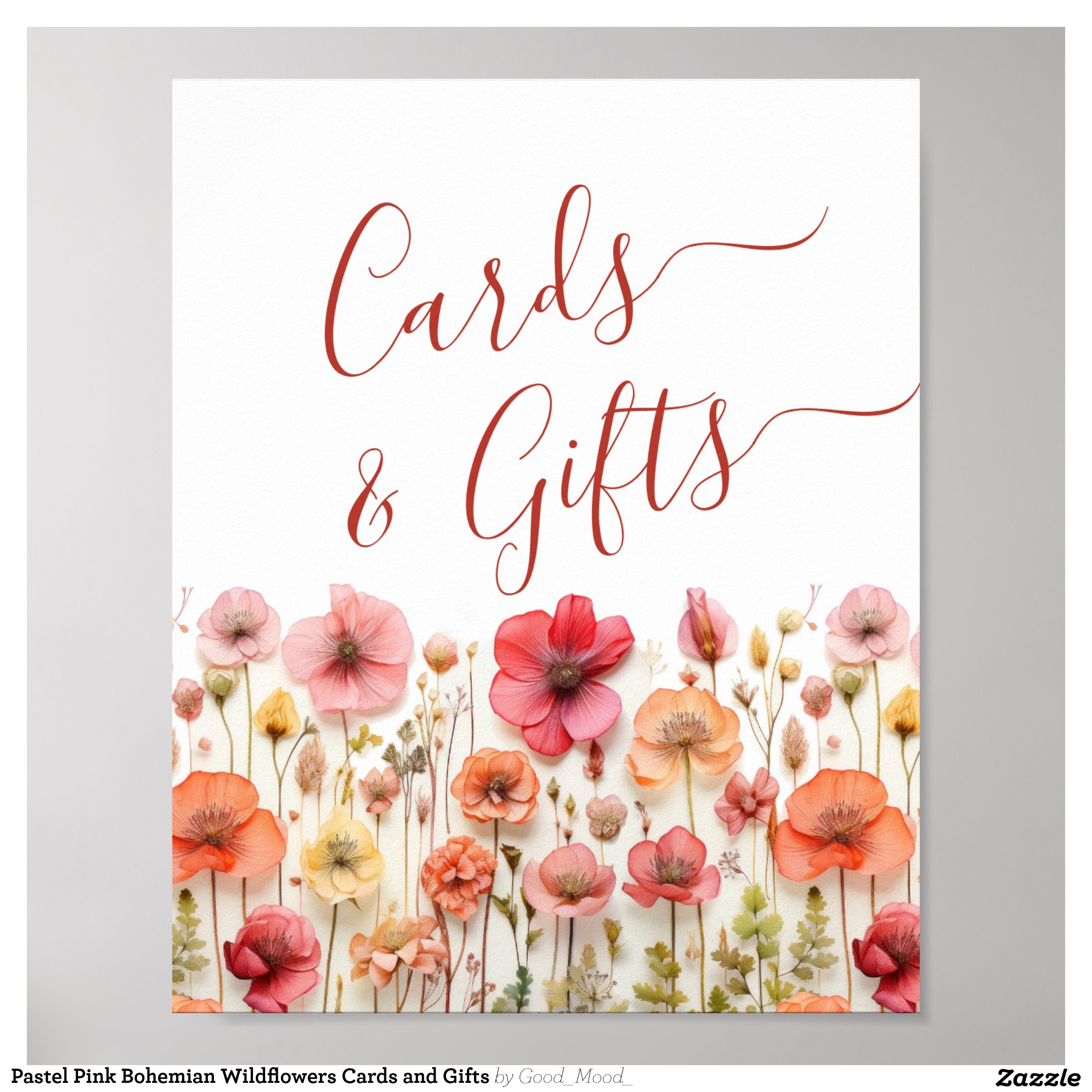 Pastel Pink Bohemian Wildflowers Cards and Gifts Poster