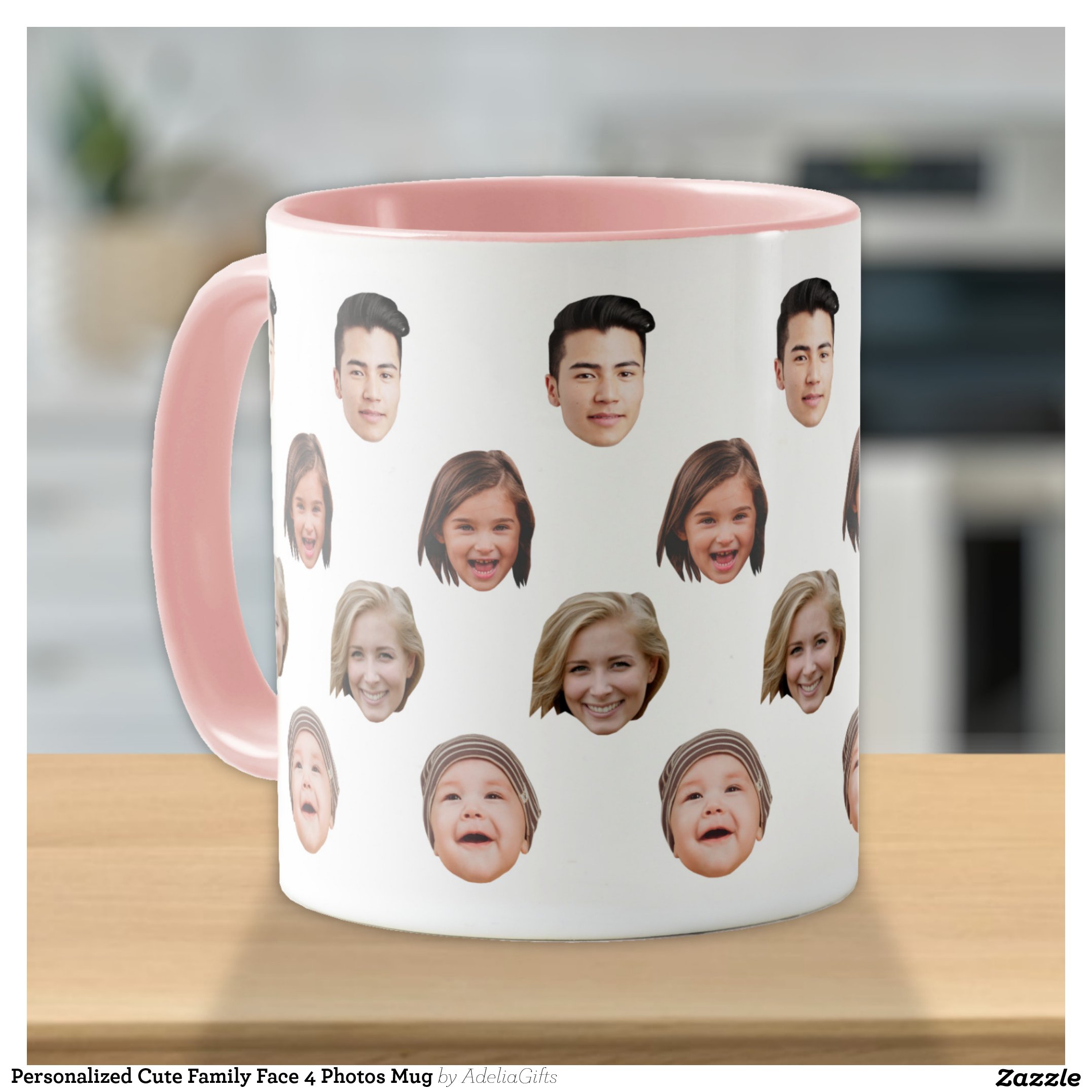 Personalized Cute Family Face 4 Photos Mug