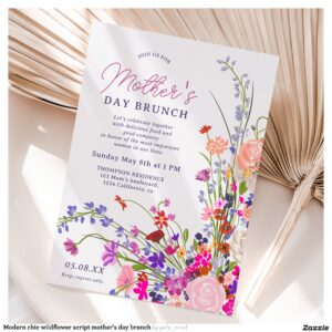 Modern chic wildflower script mother's day brunch invitation