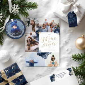 Navy & Gold Watercolor Gold Snowflakes & Jewels Label