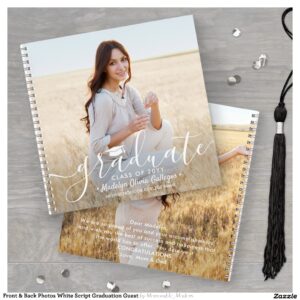 Front & Back Photos White Script Graduation Guest Notebook