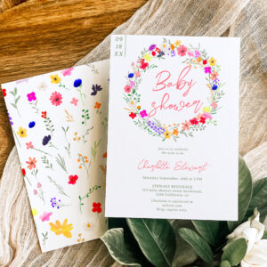 Modern chic boho bright wild flowers baby shower invitation