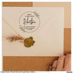 Simple Modern Wreath Married Couple Return Address Rubber Stamp