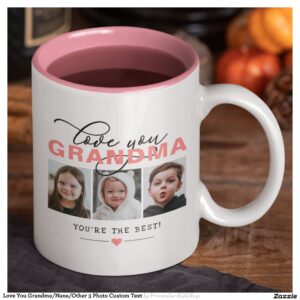 Love You Grandma/Nana/Other 3 Photo Custom Text Two-Tone Coffee Mug