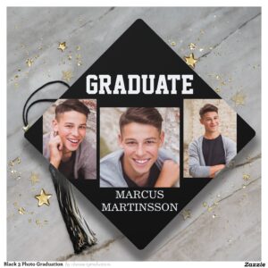 Black 3 Photo Graduation Graduation Cap Topper