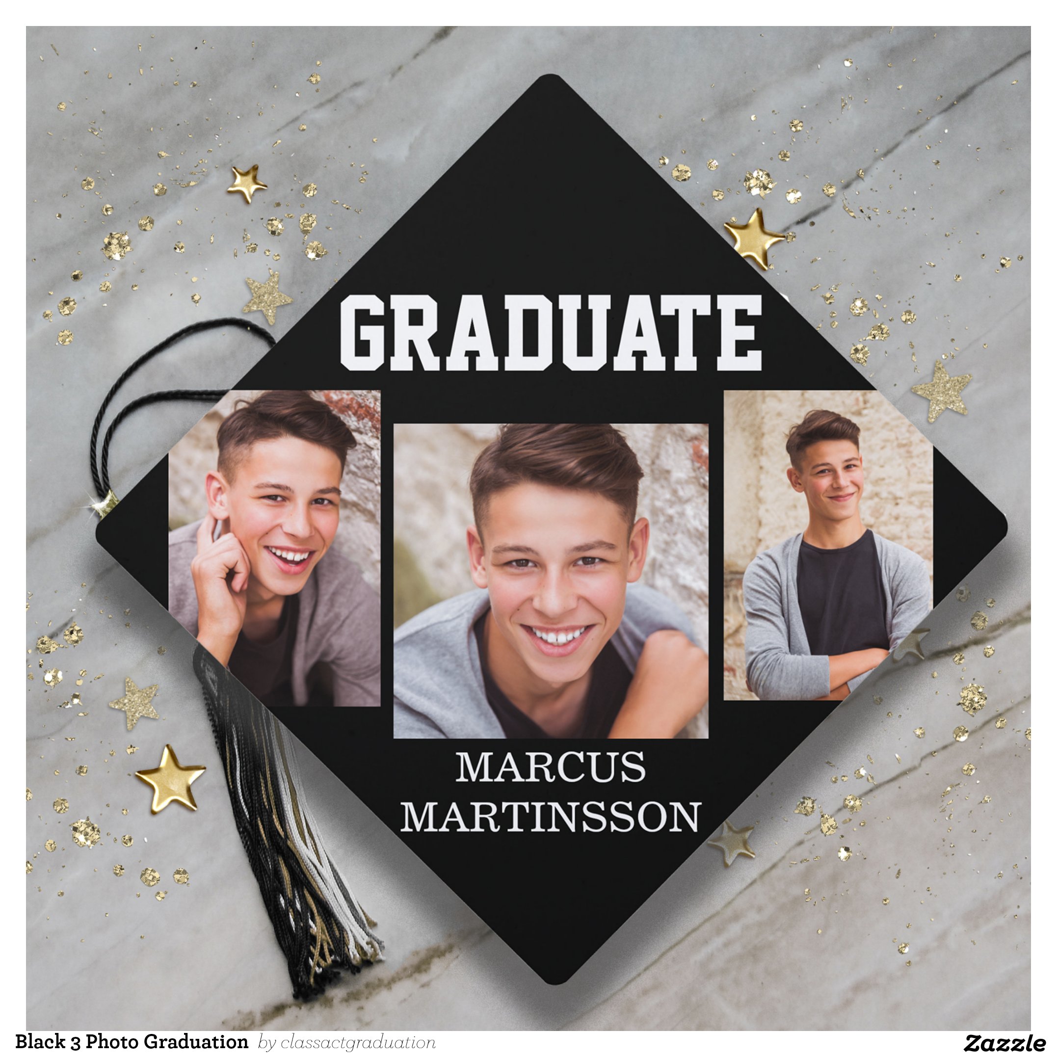 Black 3 Photo Graduation Graduation Cap Topper