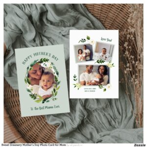 Sweet Greenery Mother's Day Photo Card for Mom