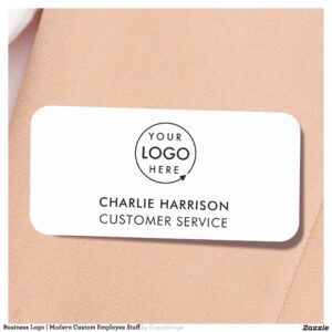 Business Logo Minimal White Employee Staff Name Tag