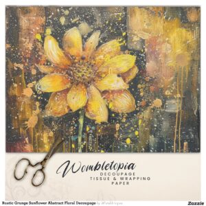 Rustic Grunge Sunflower Abstract Floral Decoupage Tissue Paper
