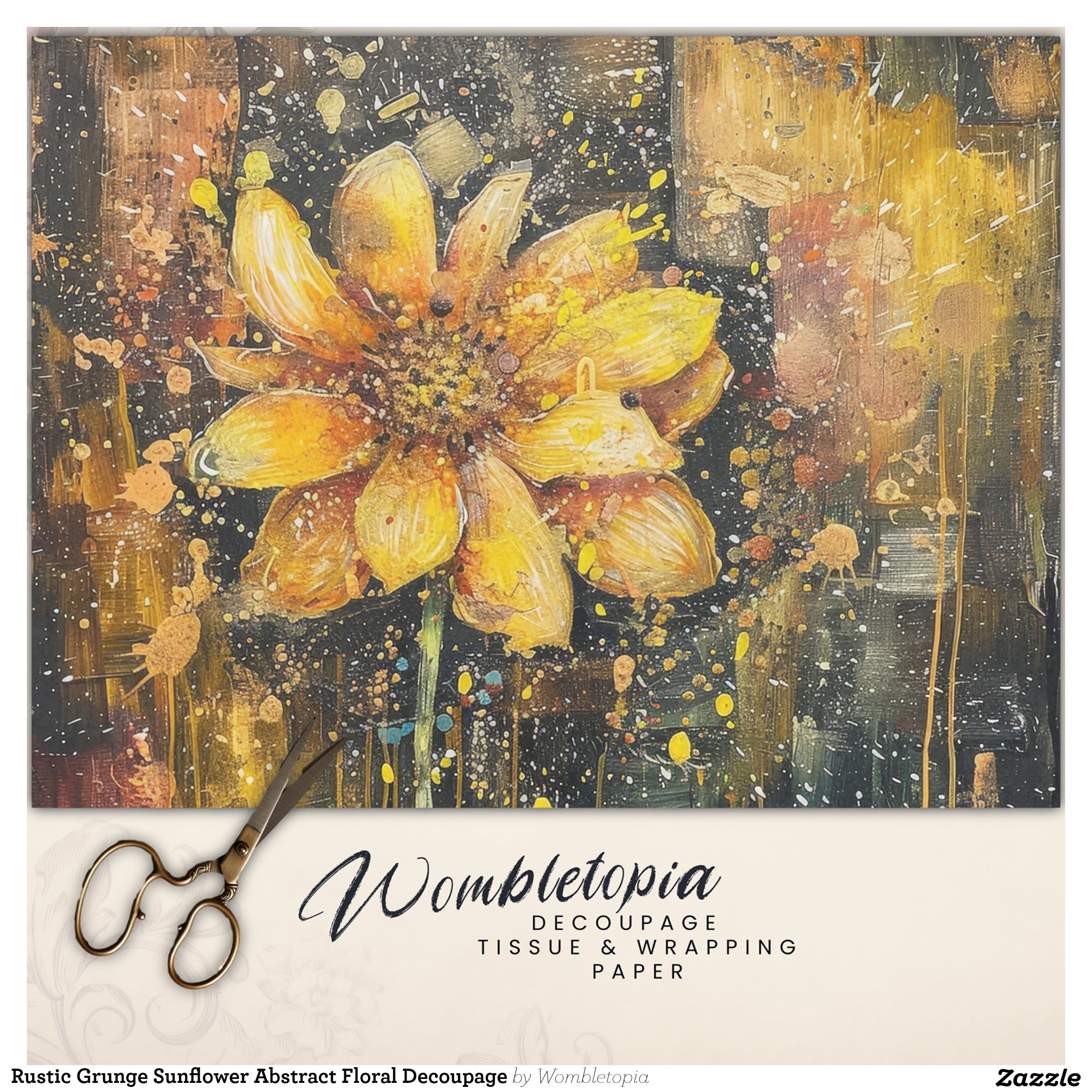 Rustic Grunge Sunflower Abstract Floral Decoupage Tissue Paper