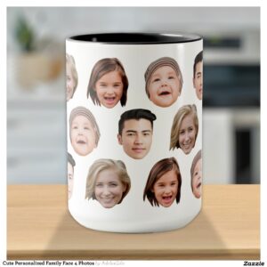 Cute Personalized Family Face 4 Photos Mug