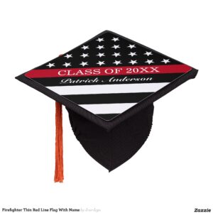 Firefighter Thin Red Line Flag With Name Graduation Cap Topper