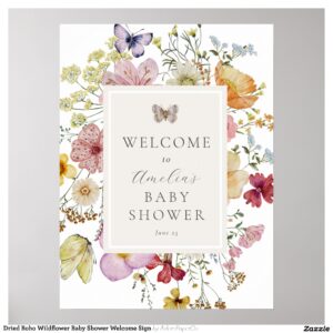 Dried Boho Wildflower Baby Shower Welcome Sign
