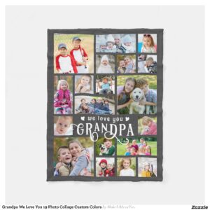 Grandpa We Love You 19 Photo Collage Custom Colors Fleece Blanket