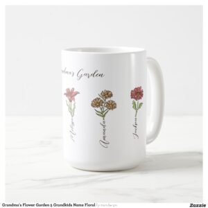 Grandma's Flower Garden 5 Grandkids Name Floral Coffee Mug