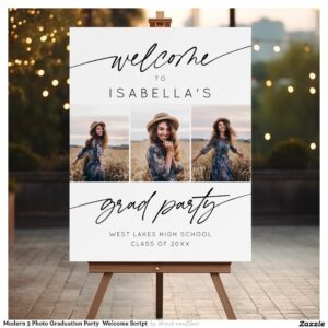 Modern 3 Photo Graduation Party Welcome Script Foam Board