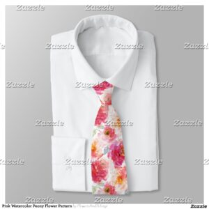Pink Watercolor Peony Flower Pattern Neck Tie