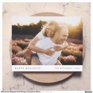 Minimalist Elegant Dark Purple Christmas Photo Holiday Card