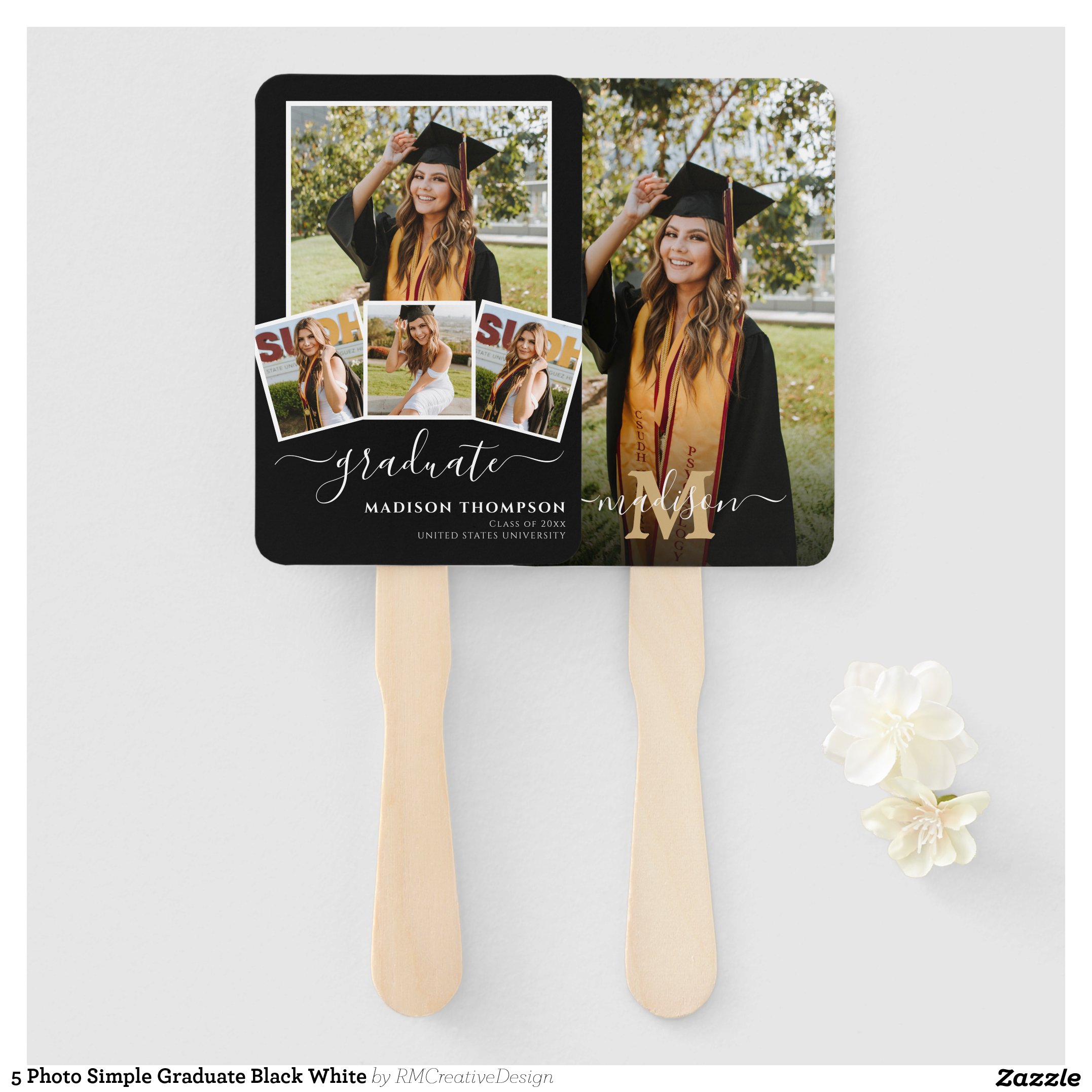 5 Photo Simple Graduate Black White Hand Fan