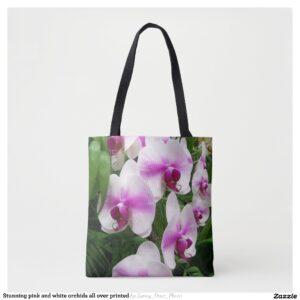 Stunning pink and white orchids all over printed tote bag