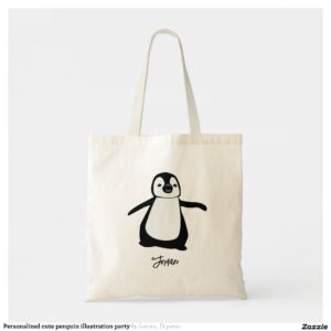 Personalized cute penguin illustration party tote bag