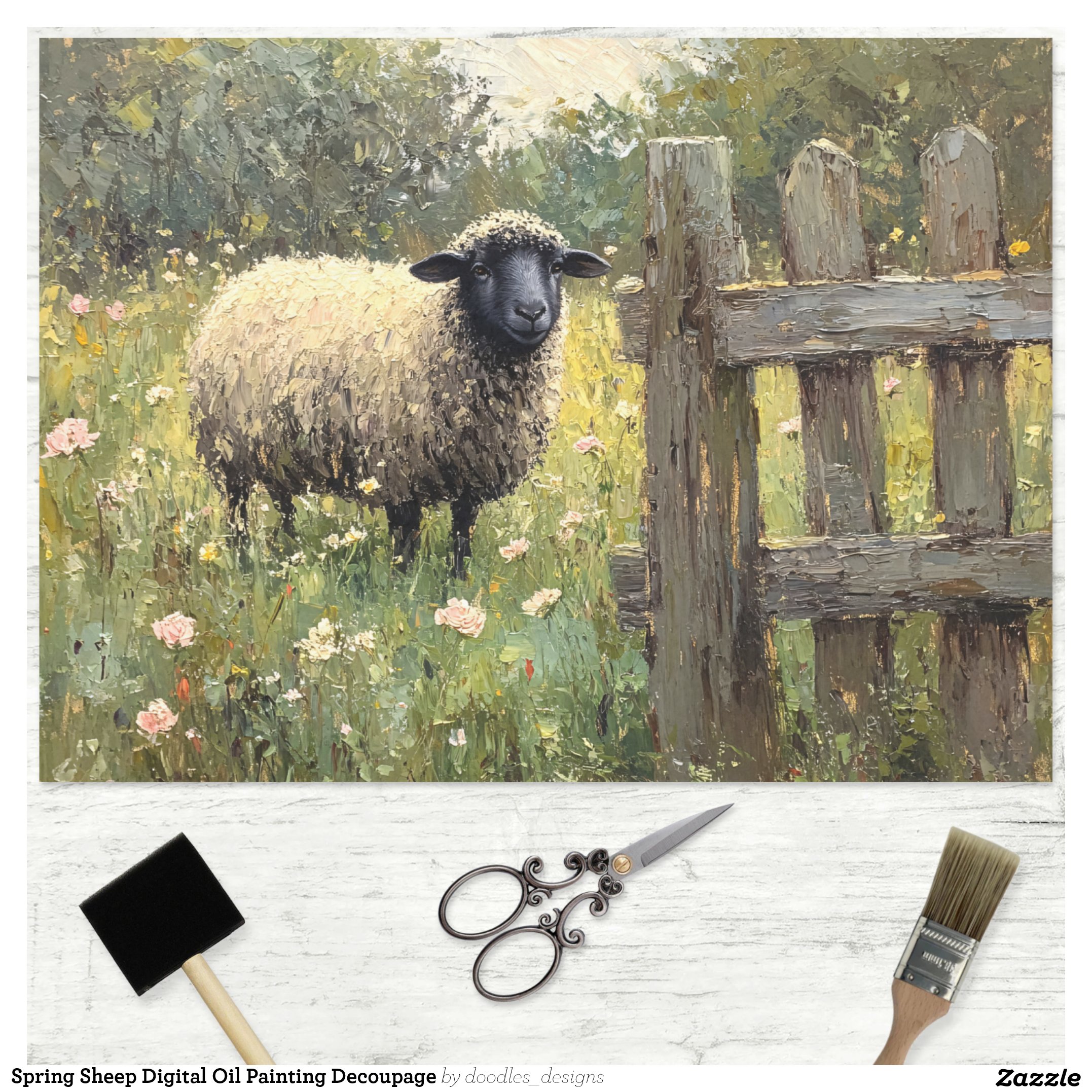 Spring Sheep Digital Oil Painting Decoupage Tissue Paper