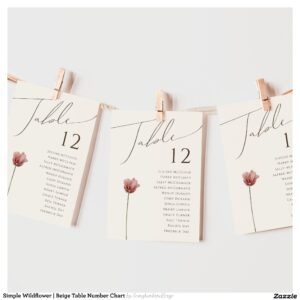 Simple Wildflower Beige Table Number Chart