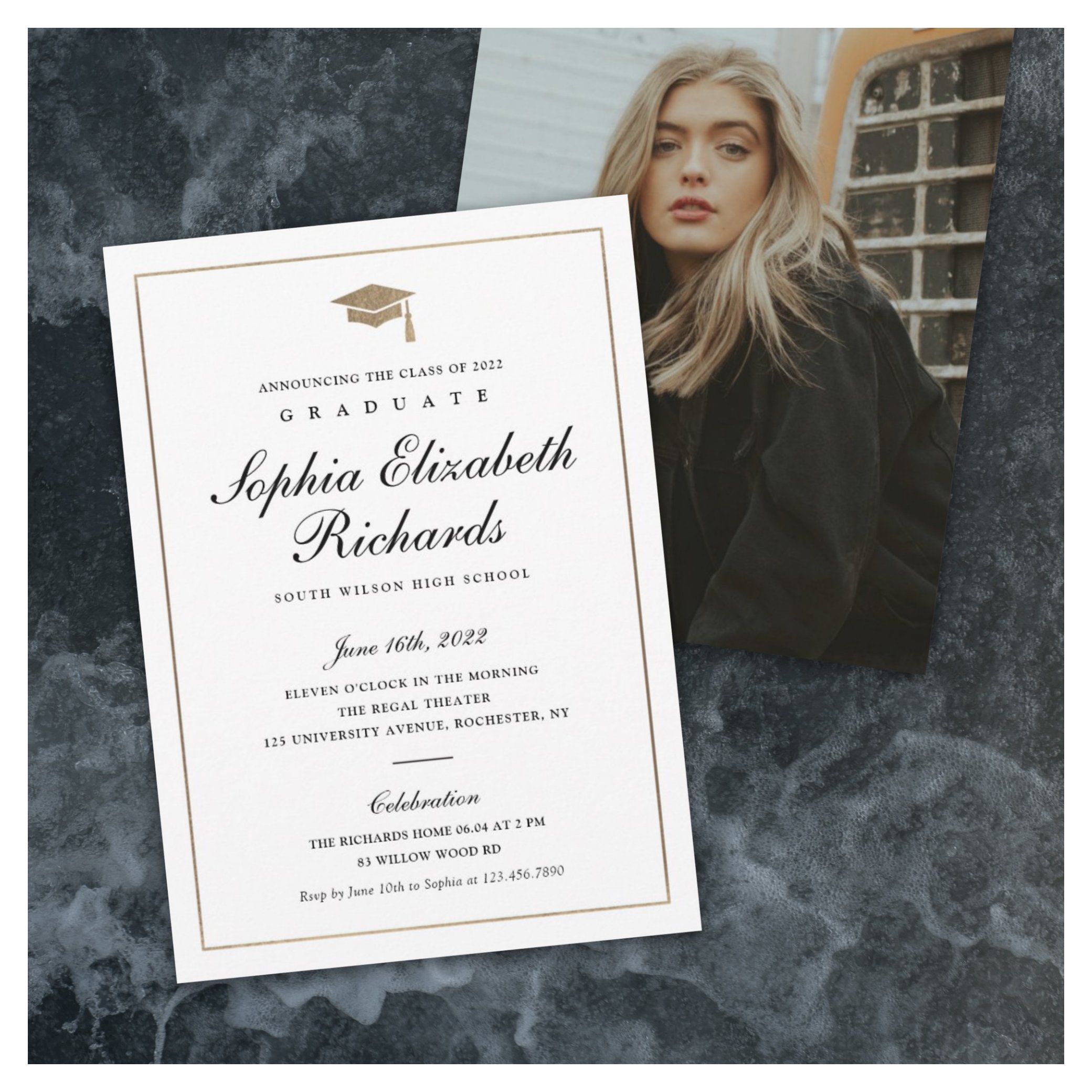 Classic Script Gold Photo Graduation Invitation