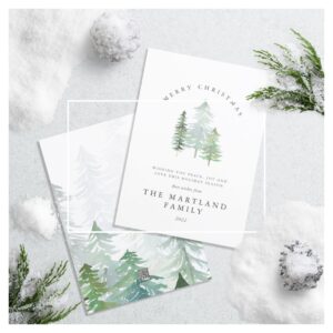 Watercolor forest Merry Christmas Holiday Card