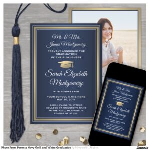 Photo From Parents Navy Gold and White Graduation Announcement
