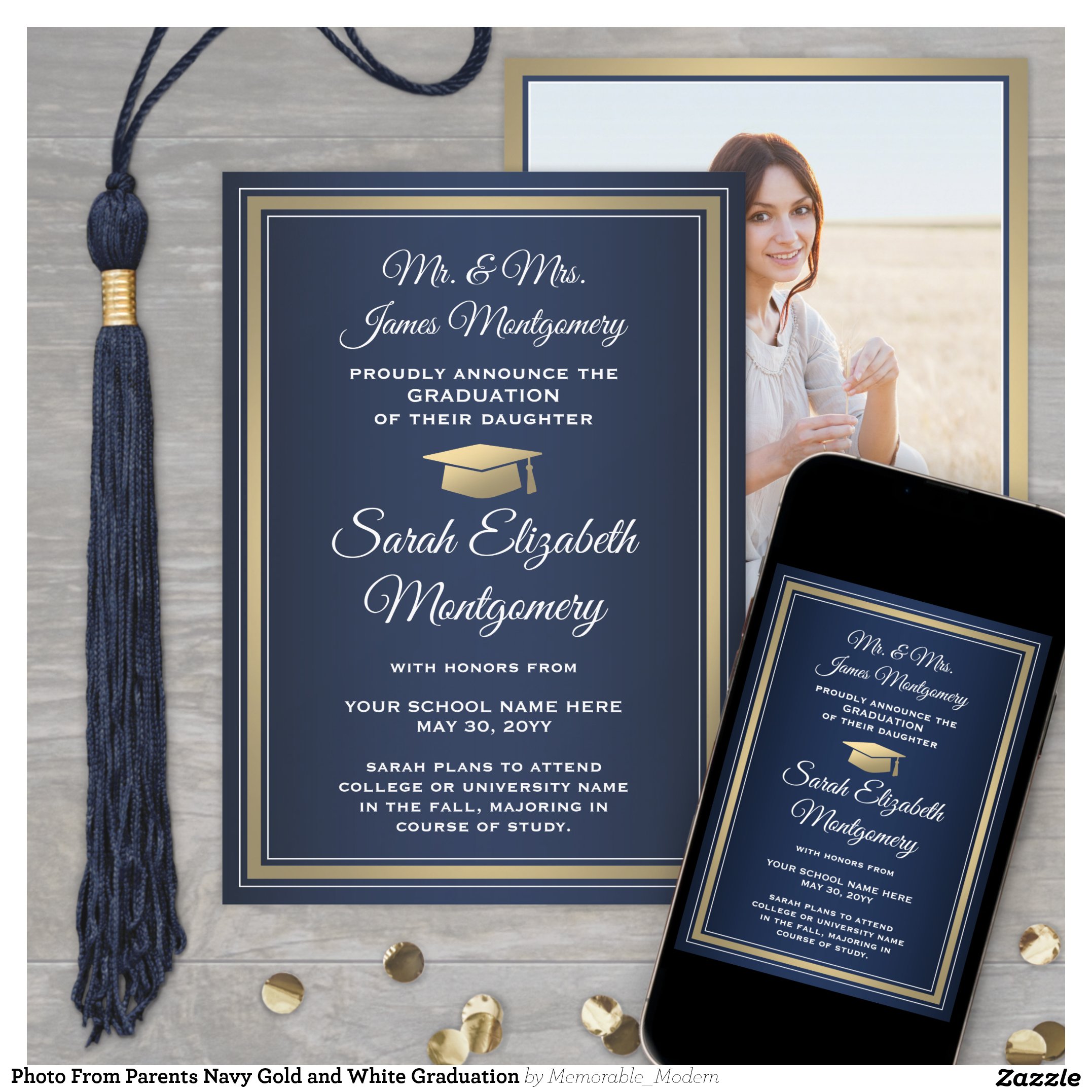 Photo From Parents Navy Gold and White Graduation Announcement