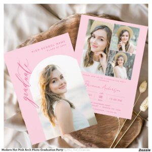 Modern Hot Pink Arch Photo Graduation Party Invitation