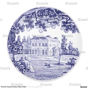 French Country Decor Blue Toile Ceramic Knob