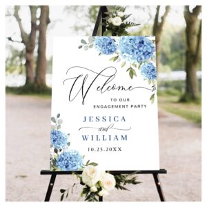 Elegant Blue Hydrangea Eucalyptus Engagement Party Poster