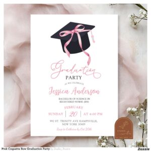 Pink Coquette Bow Graduation Party Invitation