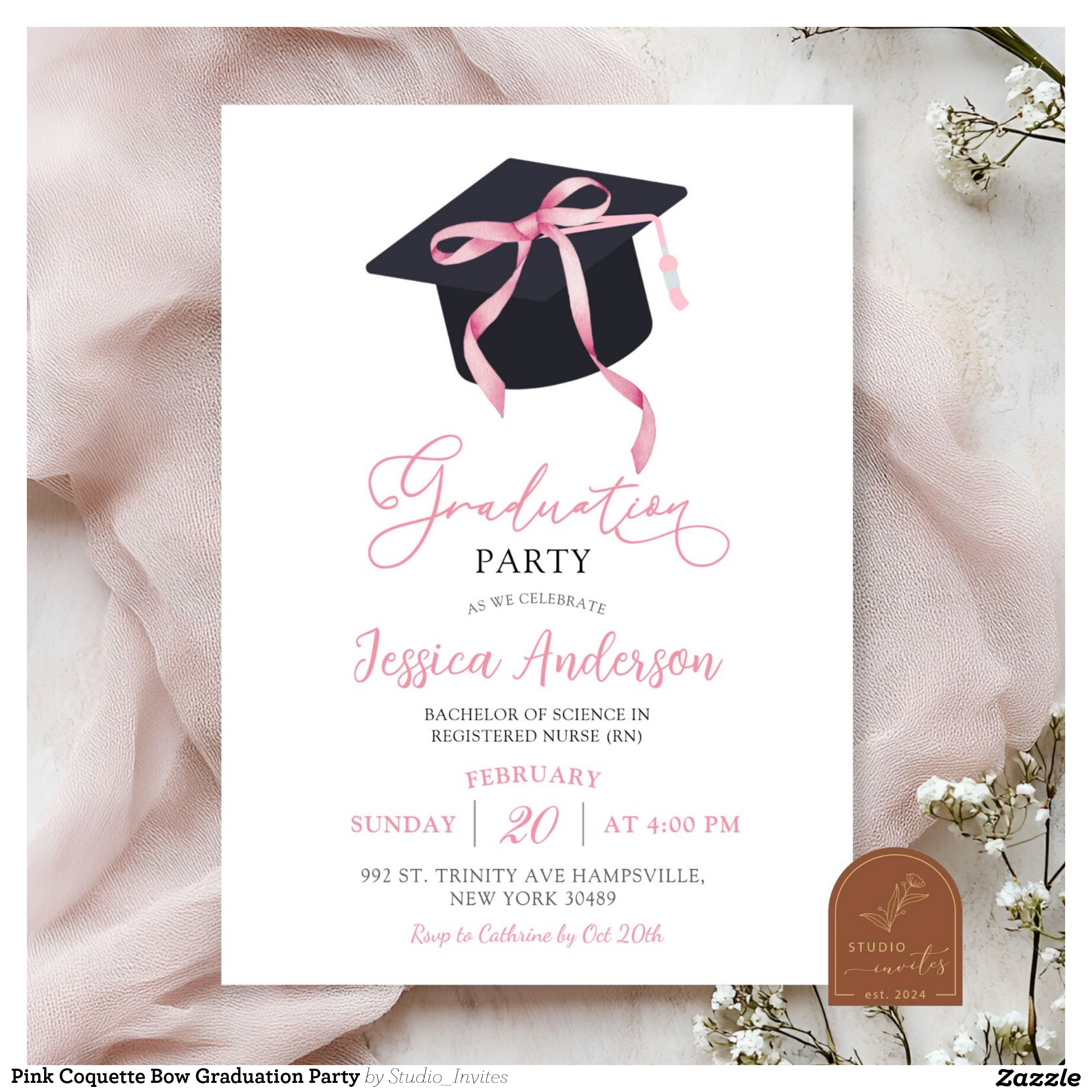 Pink Coquette Bow Graduation Party Invitation