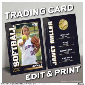 Softball Trading Card Gold Baseball Player Card