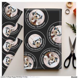 3 photo Collage Happy Birthday Circles Wrapping Paper Sheets