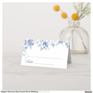Elegant Victorian Blue French Floral Wedding Place Card