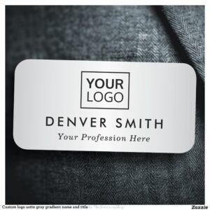 Custom logo satin gray gradient name and title name tag