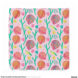 Bright Seashells and Seaweed Pattern Bandana