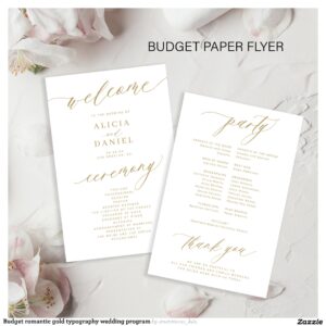 Budget romantic gold typography wedding program flyer
