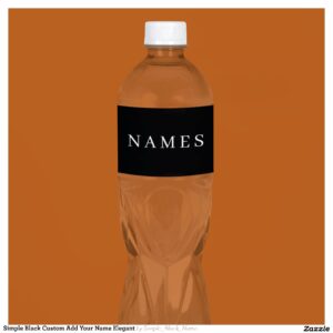Simple Black Custom Add Your Name Elegant Water Bottle Label