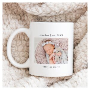 Grandma Year Established Baby Photo Coffee Mug
