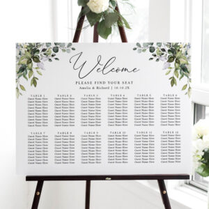 Simple Eucalyptus Greenery Wedding Seating Chart