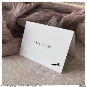 Modern Script Veggie Menu Name Wedding Place Cards