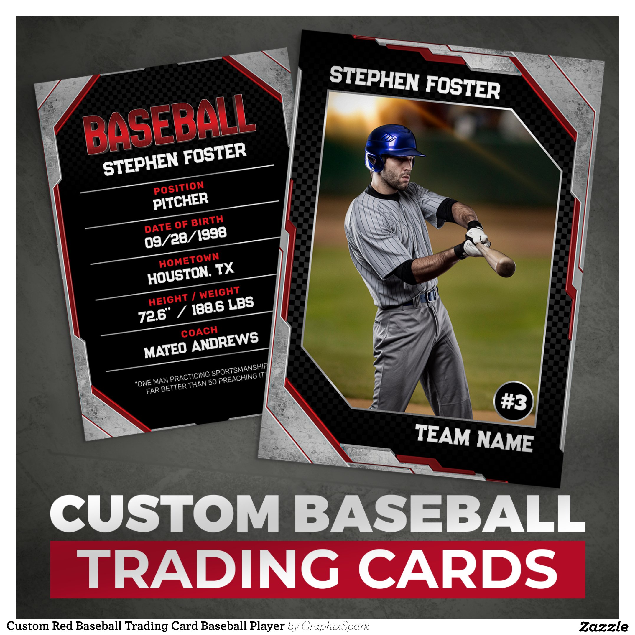 Custom Red Baseball Trading Card Baseball Player